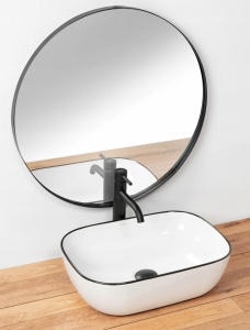 LAVOAR REA MARBEL, ALB/NEGRU, 46,5 CM, DIN CERAMICA, CALITATE SUPERIOARA - Img 1