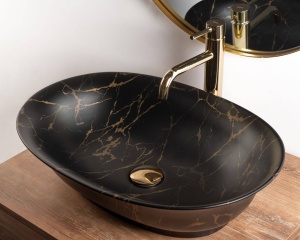 LAVOAR REA ROMA, EFECT DE MARMURA NEAGRA MATA, 56 CM, DIN CERAMICA, CALITATE SUPERIOARA - Img 2