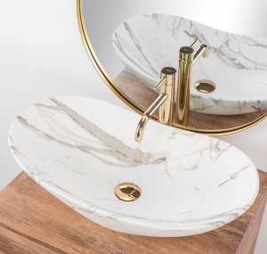 LAVOAR REA ROYAL, LAVA, 60,5 CM, EFECT DE MARMURA ALBA, DIN CERAMICA, CALITATE SUPERIOARA - Img 2