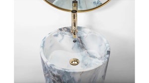 LAVOAR REA STATIV ANYA, GRANIT MAT, 84 CM, EFECT DE MARMURA ALBA MATA, DIN CERAMICA, CALITATE SUPERIOARA - Img 2