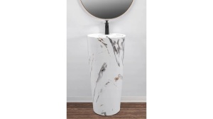 LAVOAR REA STATIV BLANKA, MARBLE, 84 CM, EFECT DE MARMURA ALBA, DIN CERAMICA, CALITATE SUPERIOARA - Img 2