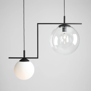 LUSTRA ZAC, 2 BRATE, 110 CM, NEAGRA, DIN STICLA SI METAL, STIL MODERN - Img 3