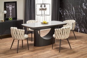 MASA DINING EXTENSIBILA OSMAN, ALB CU EFECT DE MARMURA/NEGRU, 160/220 CM, DIN CERAMICA SI METAL, STIL MODERN - Img 5