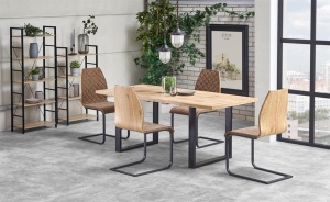 MASA DINING EXTENSIBILA VENOM, STEJAR WOTAN/NEGRU, 135/185 CM, BLAT DIN MDF LAMINAT SI PICIOARE DIN METAL, STIL VINTAGE - Img 2