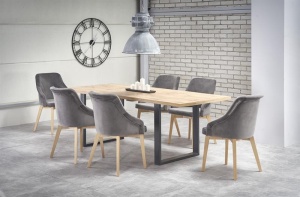 MASA DINING EXTENSIBILA VENOM, STEJAR WOTAN/NEGRU, 160/210 CM, BLAT DIN MDF LAMINAT SI PICIOARE DIN METAL, STIL VINTAGE - Img 2
