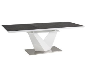 MASA EXTENSIBILA ALARAS II, NEGRU/ALB/CROM, 120/180 CM, DIN STICLA SECURIZATA, MDF SI METAL, STIL MODERN - Img 4