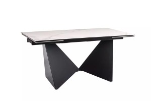 MASA EXTENSIBILA PETERSON, 160/240 CM, EFECT DE MARMURA ALBA/NEGRU, DIN STICLA SECURIZATA, CERAMICA SI MDF, STIL MODERN - Img 4