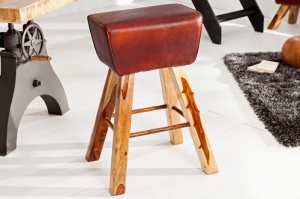 SCAUN BAR, DIN LEMN MASIV SI PIELE NATURALA, BOCK LEDER, DESIGN VINTAGE - Img 3