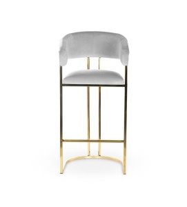SCAUN DE BAR MARCILLE 2, 60 CM, GRI/AURIU, TAPITERIE DIN CATIFEA SI PICIOARE DIN METAL, STIL MODERN, ATR - Img 2