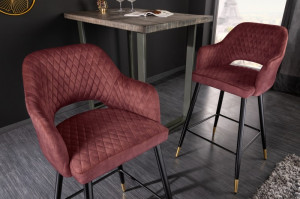 SCAUN DE BAR, PARIS, DE CULOARE ROSIE, DIN CATIFEA, COD 42293, ASPECT RETRO - Img 1