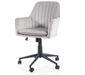 SCAUN DE BIROU PIVOTANT Q-886, GRI DESCHIS BLUVEL 03/NEGRU, TAPITERIE DIN CATIFEA SI PICIOR DIN METAL, STIL MODERN - Img 1