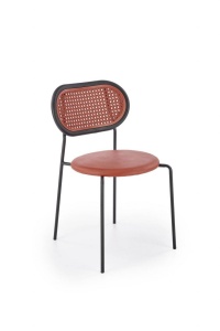 SCAUN DINING K524, BORDO/NEGRU, DIN RATTAN, PIELE ECOLOGICA SI PICIOARE DIN METAL , STIL MODERN - Img 1