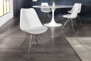 SET 2 SCAUNE, ALBE, SCANDINAVIA RETRO, DESIGN SCANDINAV - Img 1