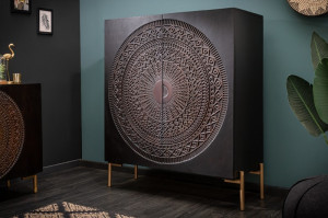 STOC!!! DULAP/BUFET, DIN LEMN MASIV DE MANGO, MANDALA 100CM, COD 41105, CU ORNAMENTE DEOSEBITE - Img 1