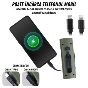 Lumină LED Bicicletă 3-în-1 – Far Puternic, Power Bank 3000mAh, Lanternă, Încărcare USB-C, Afișaj Baterie, Montaj Universal - Img 2