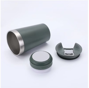Cana tip termos cu boxa bluetooth, capacitate 500 ml, capac cu deschizator sticle, incarcare USB, lumina led, albastru - Img 6