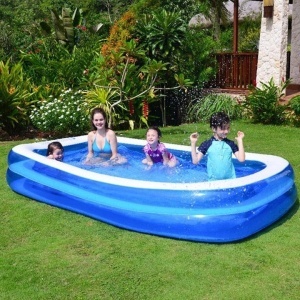 Piscină Gonflabilă Dreptunghiulară pentru Copii 201x150x51 cm – Alb/Albastru, Vinil Rezistent - Img 2
