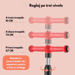 Trotinetă pliabilă cu 3 roți pentru copii – Design inovator cu lumini LED, funcții muzicale și efecte cu aburi - Img 3