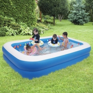 Piscină Gonflabilă Dreptunghiulară pentru Copii 201x150x51 cm – Alb/Albastru, Vinil Rezistent - Img 3
