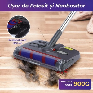 Aspirator Electric Fără Fir cu Perie Auto-Curățare – Ultra Ușor, Puternic, Silențios, Ideal pentru Păr de Animale, Podele și Covoare - Img 3