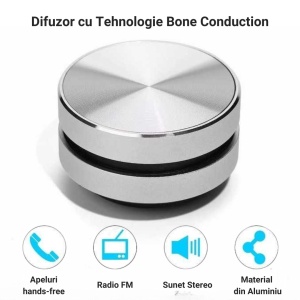 Boxă Inteligentă cu Transmisie Audio prin Vibrații – Design Metalic, Conexiune Bluetooth și Modul FM Integrat - Img 3