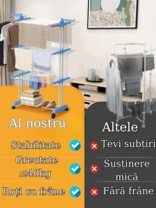 Uscator vertical, mobil si pliabil pentru rufe, cu suport umerase - Img 4