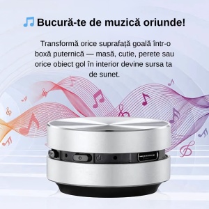 Boxă Inteligentă cu Transmisie Audio prin Vibrații – Design Metalic, Conexiune Bluetooth și Modul FM Integrat - Img 4