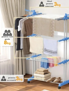 Uscator vertical, mobil si pliabil pentru rufe, cu suport umerase - Img 5