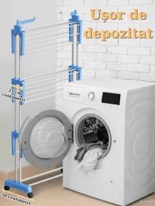 Uscator vertical, mobil si pliabil pentru rufe, cu suport umerase - Img 6