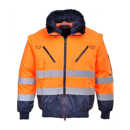 Portwest PJ50 –Jacheta pilot 4 in 1 multi-variant, impermeabil, portocaliu/bleumarin