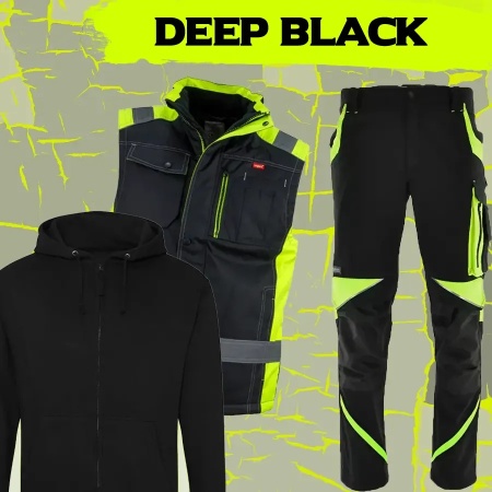 SET DEEP BLACK - Pantaloni de lucru + vesta de protectie + hanorac
