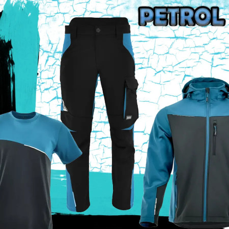 SET PETROL - Pantaloni de lucru + tricou + jacheta softshell