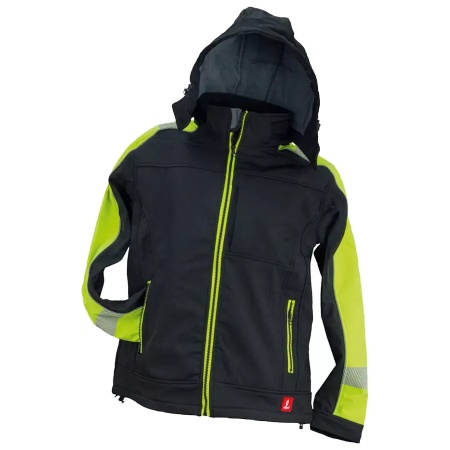 Urgent 8364 - Jacheta softshell, rezistenta la ploaie si vant, negru/galben
