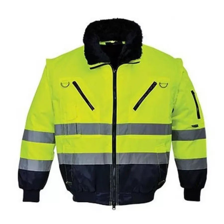 Portwest PJ50 –Jacheta pilot 4 in 1 multi-variant, impermeabil, galben neon/bleumarin