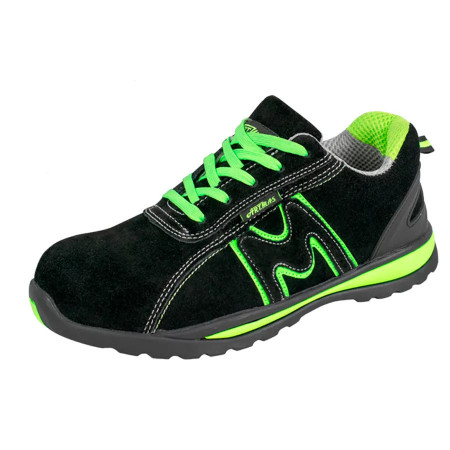 Bsport3 Grey – Pantofi de protectie din piele velur, negru/verde (S1, SRC)