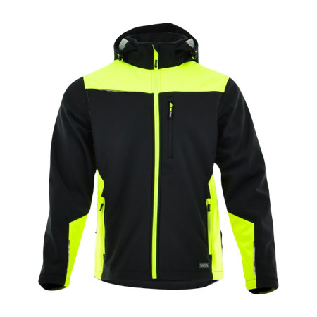 Sara Comfort Plus - Jacheta softshell, rezistenta la vant, negru/galben