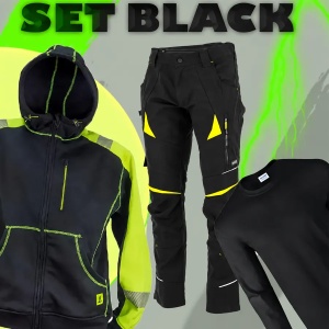 SET BLACK - Pantaloni de lucru + jacheta polar + bluza