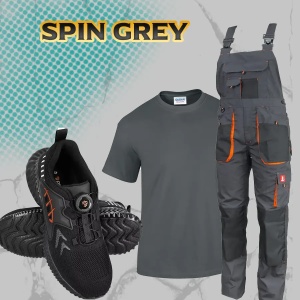 SET Spin Grey - Salopeta + Tricou + Pantofi de protectie S1
