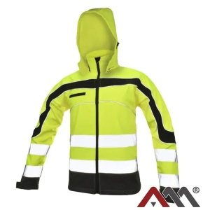 Flex+K - Jacheta Softshell Reflectorizanta HI-VIS, rezistenta la ploaie si vant, cu gluga