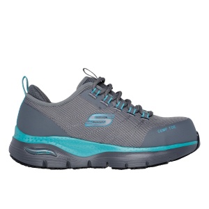 Skechers ARCH FIT SR Ebinal - Pantofi de protectie dama antiderapanti impermeabili, cu bombeu compozit, gri/verde (S3, SR)