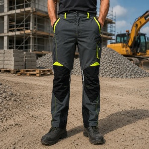 761 - Pantaloni de lucru elastici, gri/lime