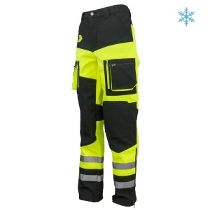 755 - Pantaloni de lucru Softshell pentru iarna cu benzi reflectorizante, negru/galben