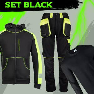 SET BLACK - Pantaloni de lucru + jacheta polar + bluza