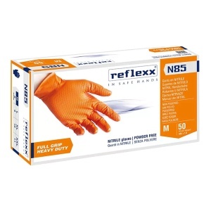 REFLEXX Full Grip N85 – Manusi nitril ranforsate, portocalii, 50 bucati/cutie