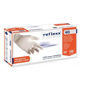 REFLEXX R40 – Manusi de unica folosinta din latex pudrate, albe, 100 bucati/cutie