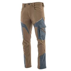 Pantaloni de lucru de iarna, material softshell, elastici, rezistenti la ploaie si vant, marou/gri