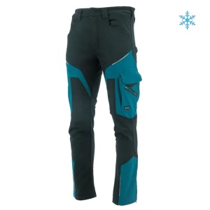 Sara Comfort - Pantaloni de lucru de iarna, material softshell, elastici, rezistenti la ploaie si vant, gri/albastru petrol