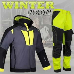 SET Winter NEON - Geaca de iarna softshell + pantaloni captusiti