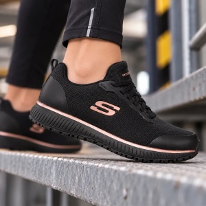 SKECHERS SQUAD - Pantofi dama antiderapanti, negru/auriu (SR, 01)