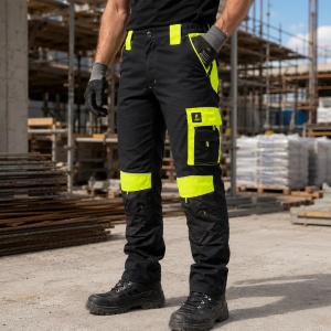 Urgent-Y -Pantaloni de lucru profesionali cu buzunare multifunctionale si genunchiere, negru/galben NEON